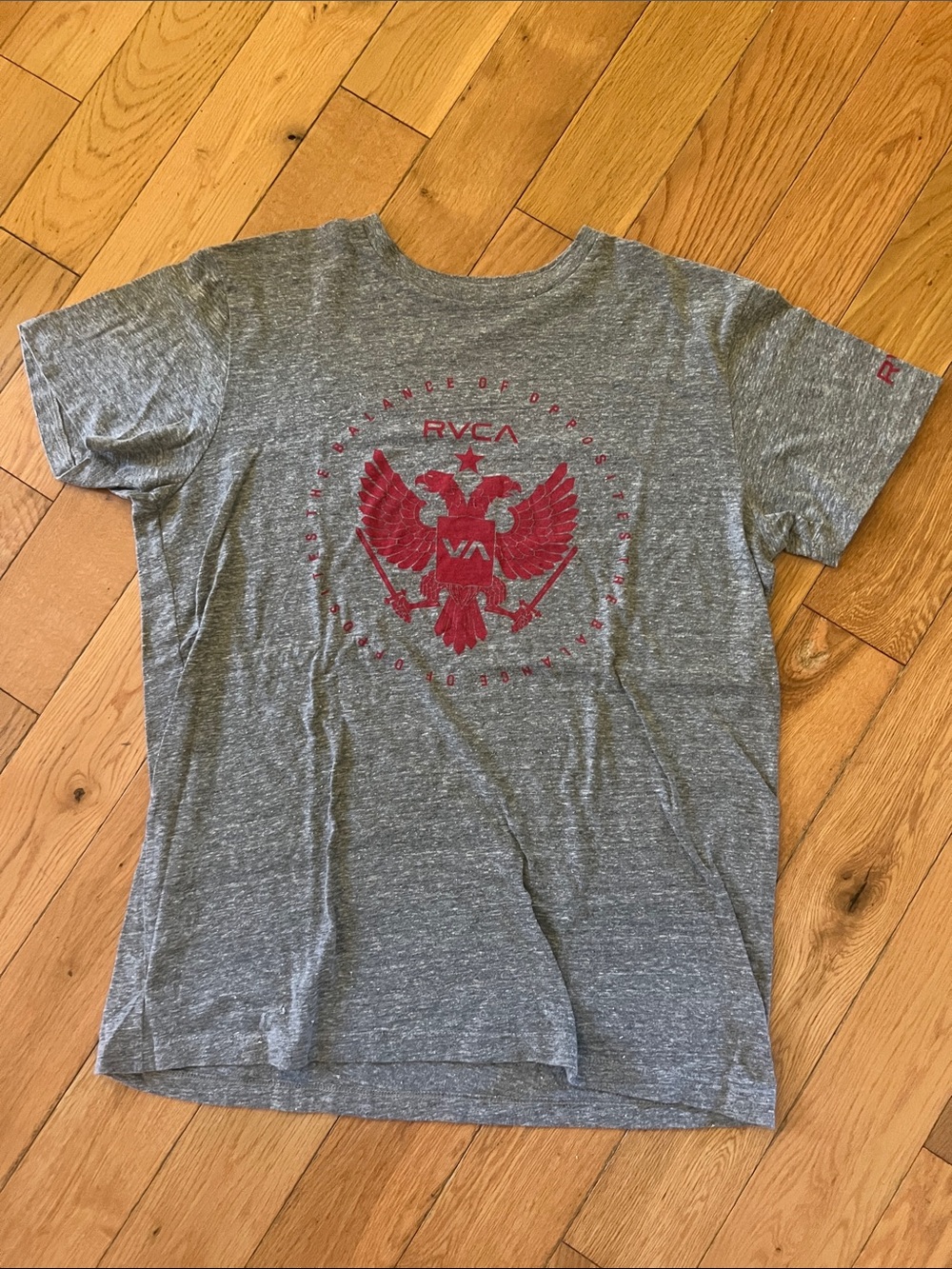 RVCA Gray Tee with Red Eagle Emblem